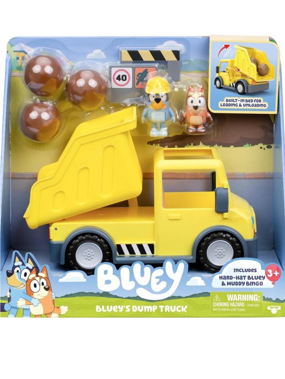 Bluey Dump Truck Toy Playset with Hard Hat Bluey & Muddy Bingo
